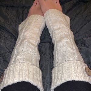 Cream Oatmeal Leg Warmers with Button